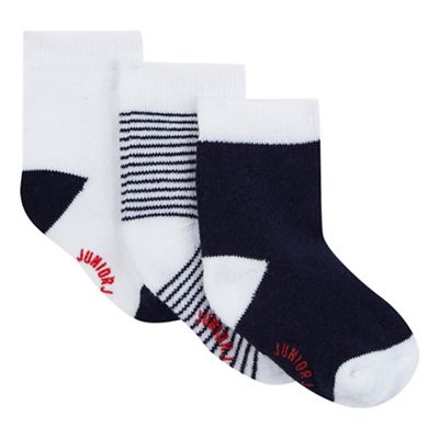 J by Jasper Conran Pack of three baby boys' navy and white plain and striped print socks